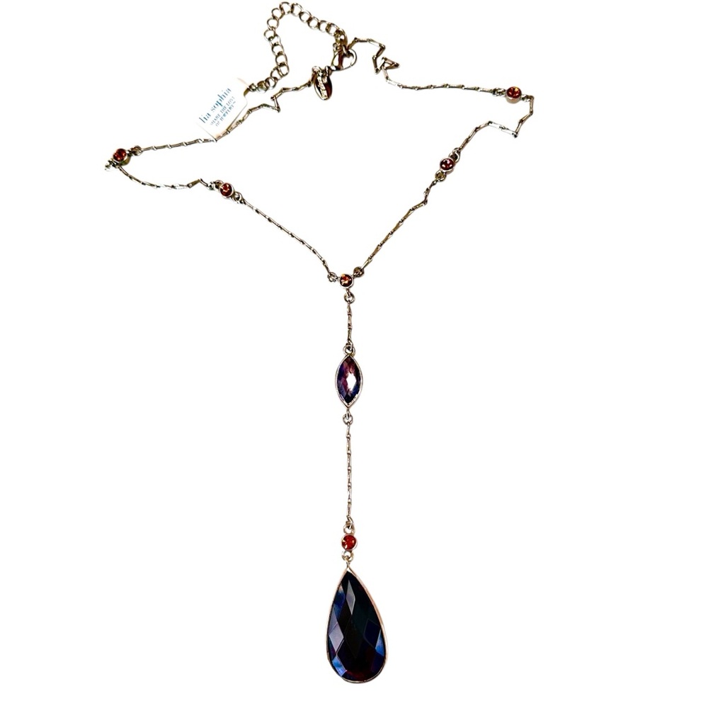 NWT Lia Sophia Silver Toned Lavaliere Deep Red Facet Stone Pendant Necklace